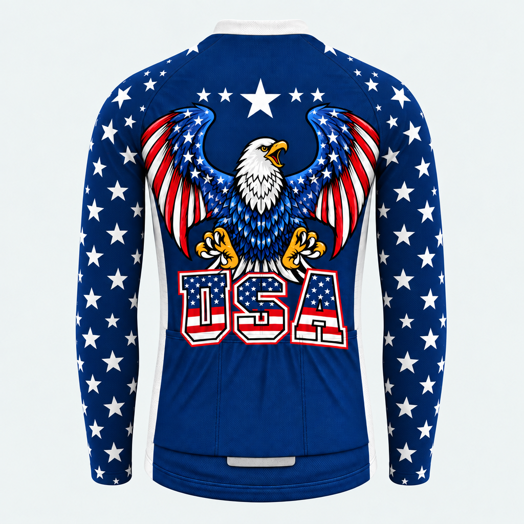 Men's Personalized Long Sleeve Cycling Jersey – US Patriotic Eagle Pride - Back