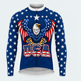 Men's Personalized Long Sleeve Cycling Jersey – US Patriotic Eagle Pride - Front