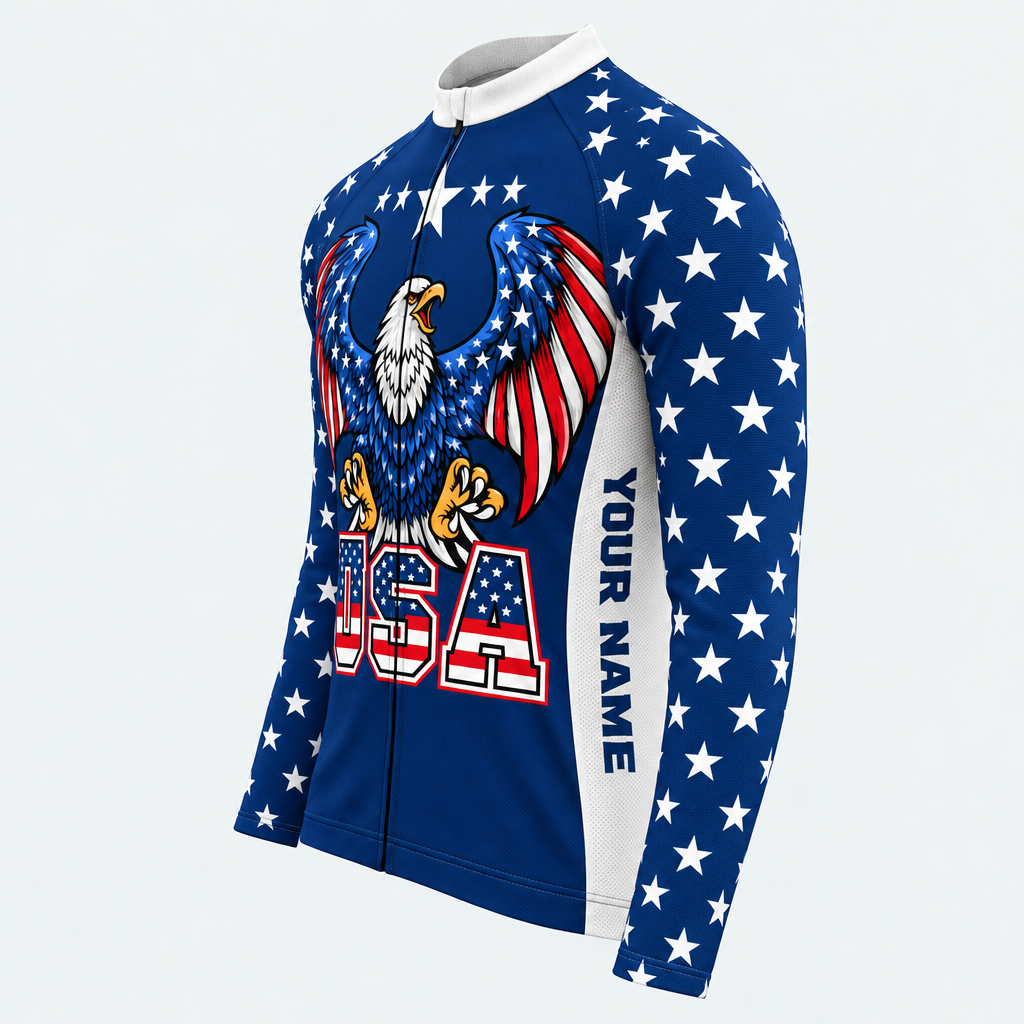 Men's Personalized Long Sleeve Cycling Jersey – US Patriotic Eagle Pride - Side