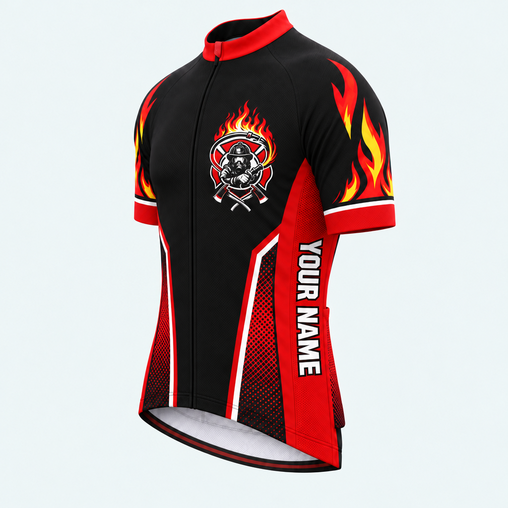 Men's Personalized Short Sleeve Cycling Jersey – US Fire Rescue Shield - Front 45°