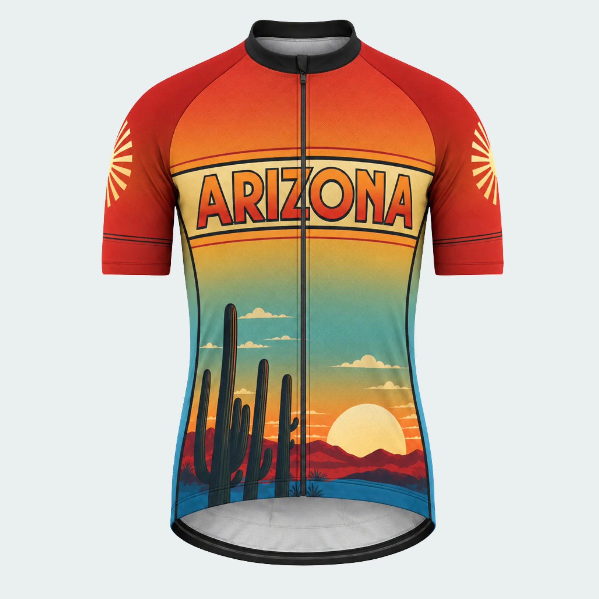 Men's Personalized Short Sleeve Cycling Jersey – Arizona Saguaro Sunset - Front