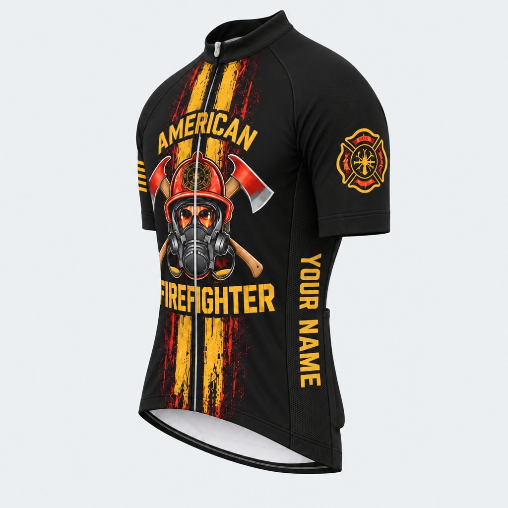 Men's Personalized Short Sleeve Cycling Jersey – US Firefighter Honor - Front 45°
