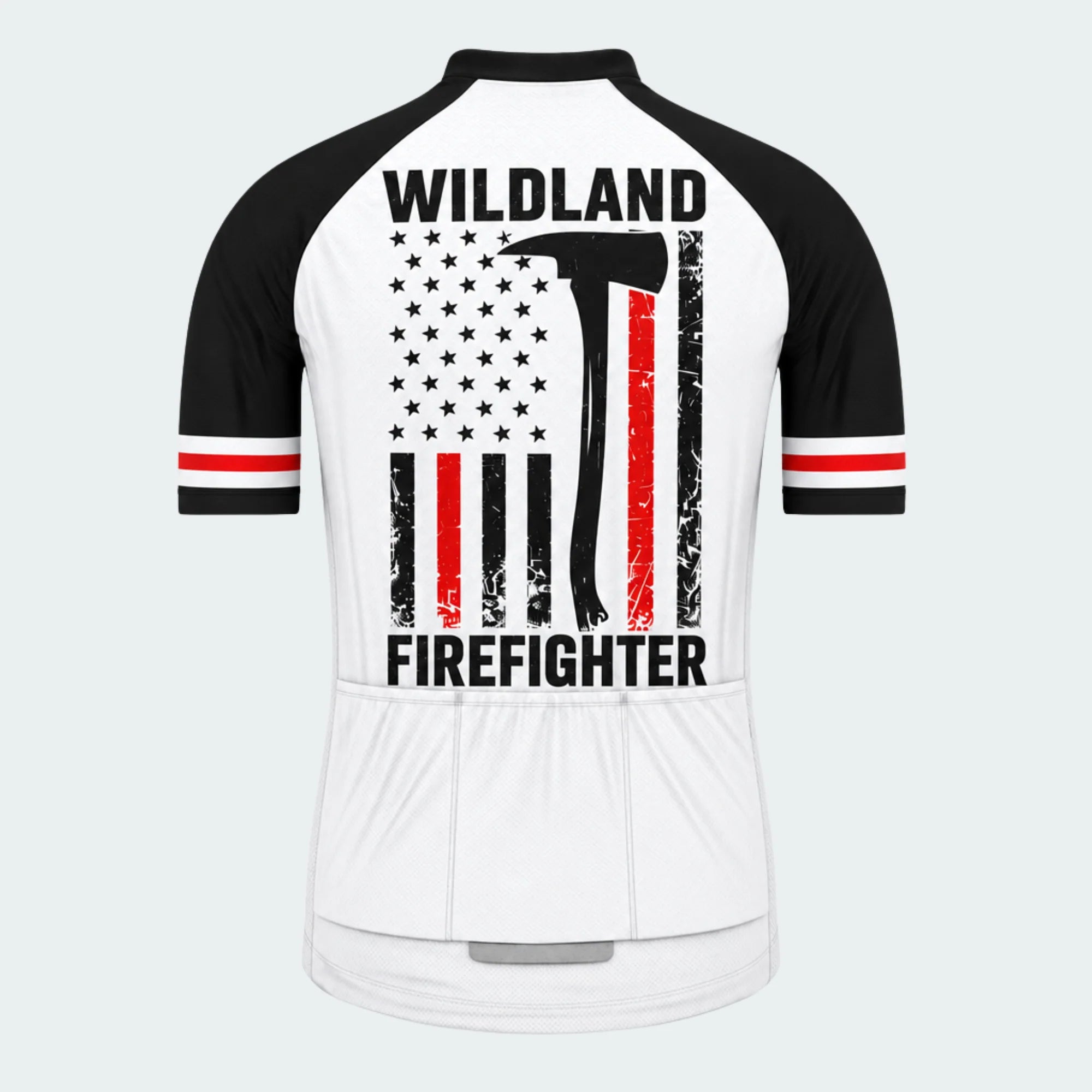 Men's Personalized Short Sleeve Cycling Jersey – Wildland Firefighter Iron Badge - Back