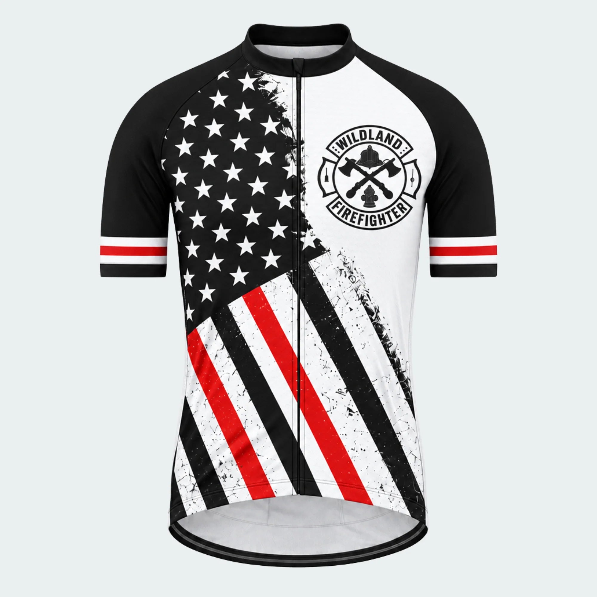 Men's Personalized Short Sleeve Cycling Jersey – Wildland Firefighter Iron Badge - Front