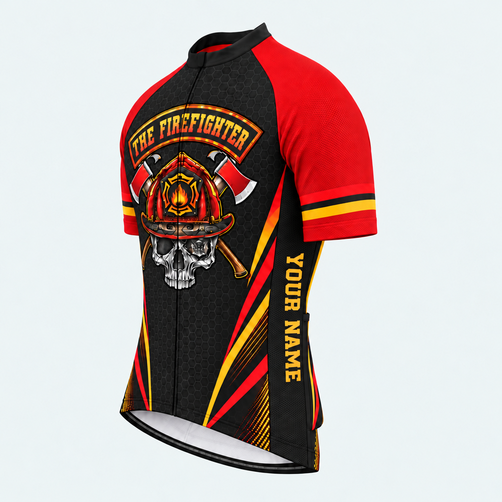 Men's Personalized Short Sleeve Cycling Jersey – The US Firefighter - Front 45°