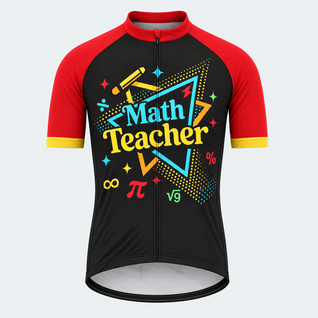 Men's Personalized Short Sleeve Cycling Jersey – Math Teacher Triangles - Front