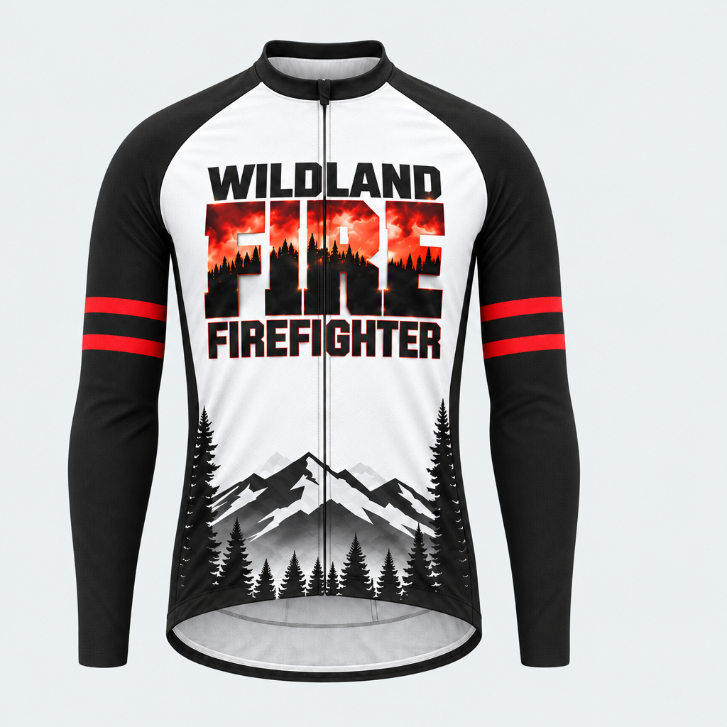 Men's Personalized Long Sleeve Cycling Jersey – Wildland Firefighter Ember Ridge - Front