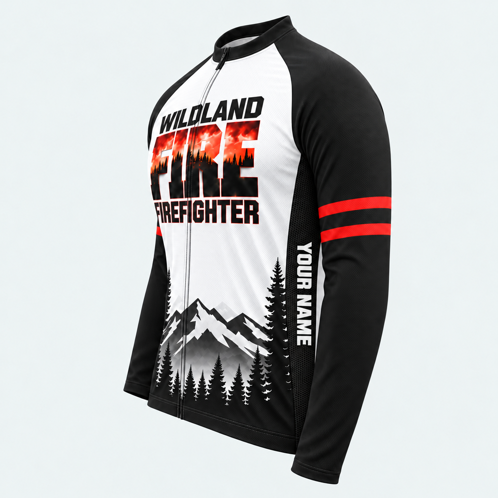 Men's Personalized Long Sleeve Cycling Jersey – Wildland Firefighter Ember Ridge - Side