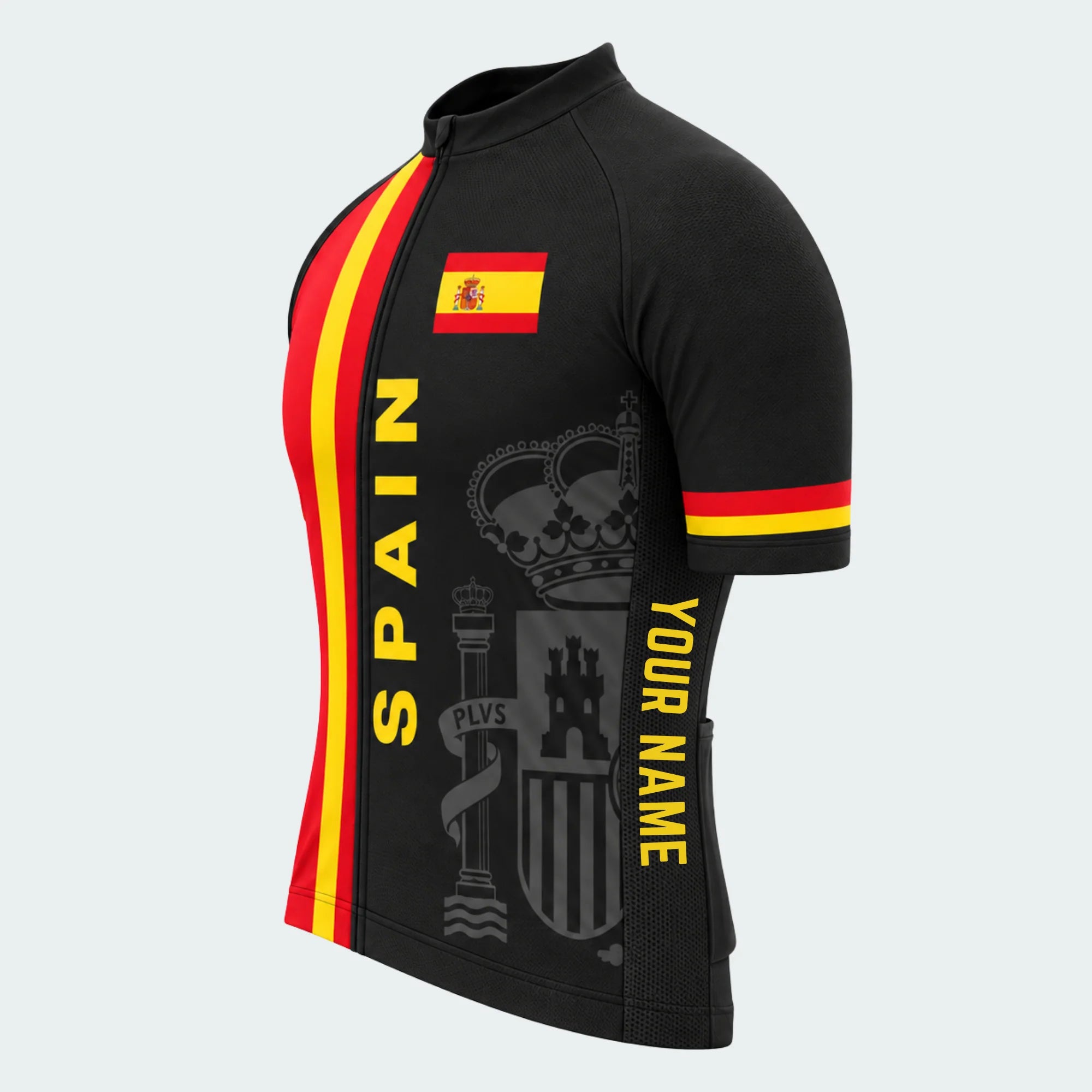 Men's Personalized Short Sleeve Cycling Jersey – Spain Heraldic Stripe - Front 45°