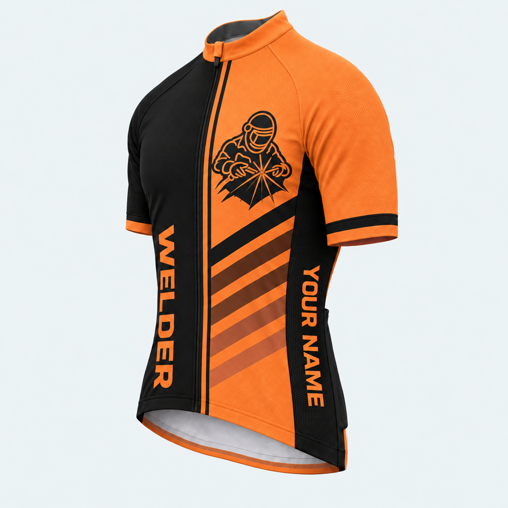 Men's Personalized Short Sleeve Cycling Jersey – Welder Pride - Front 45°