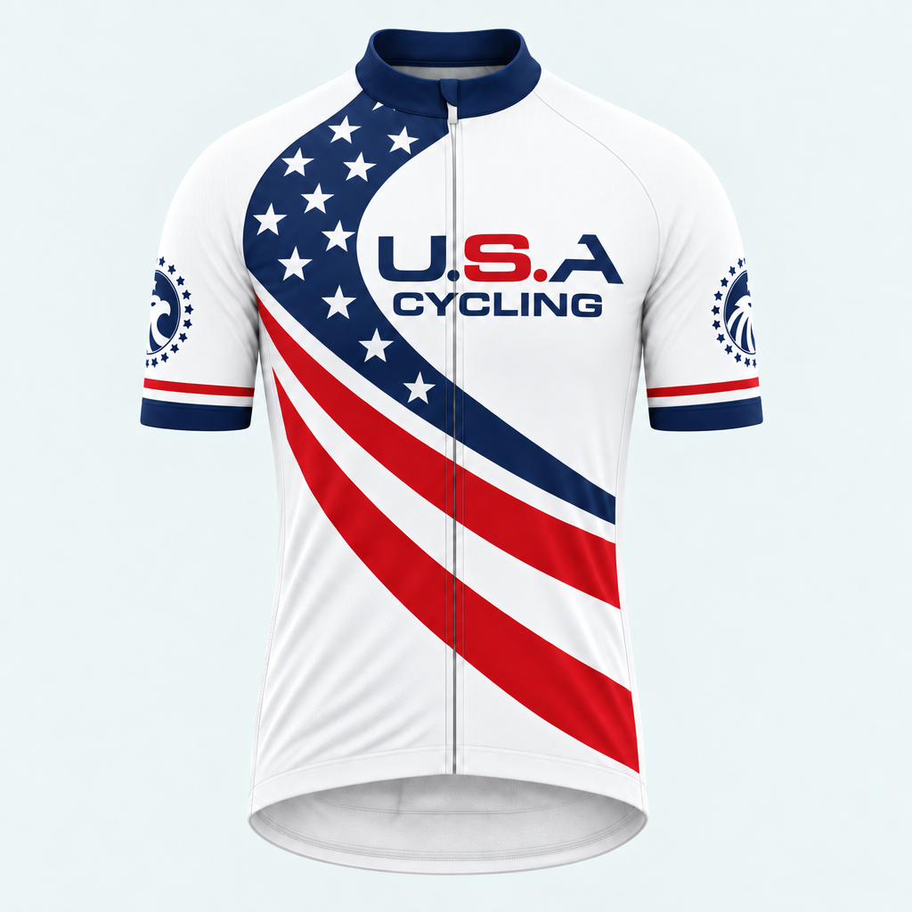 Men's Personalized Short Sleeve Cycling Jersey – US Patriotic USA Cycling - Front