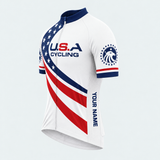 Men's Personalized Short Sleeve Cycling Jersey – US Patriotic USA Cycling - Front 45°