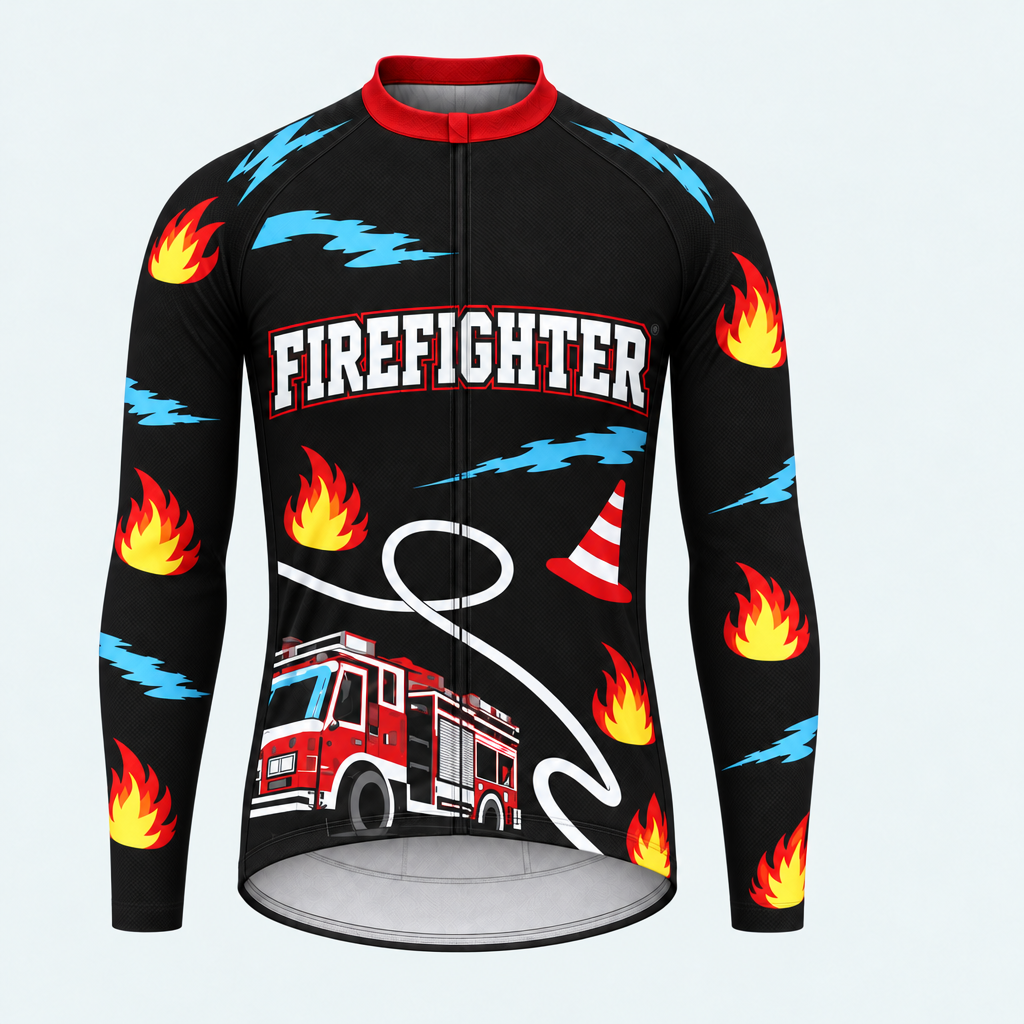 Men's Personalized Long Sleeve Cycling Jersey – US Firefighter Pride - Front