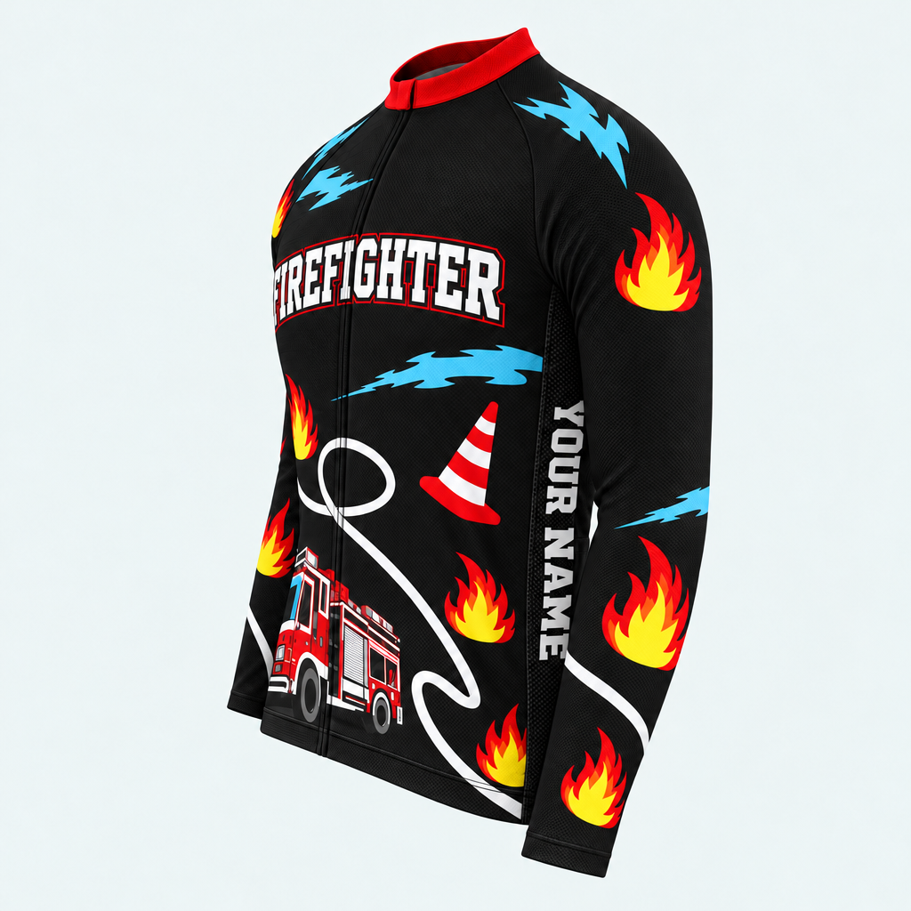 Men's Personalized Long Sleeve Cycling Jersey – US Firefighter Pride - Side
