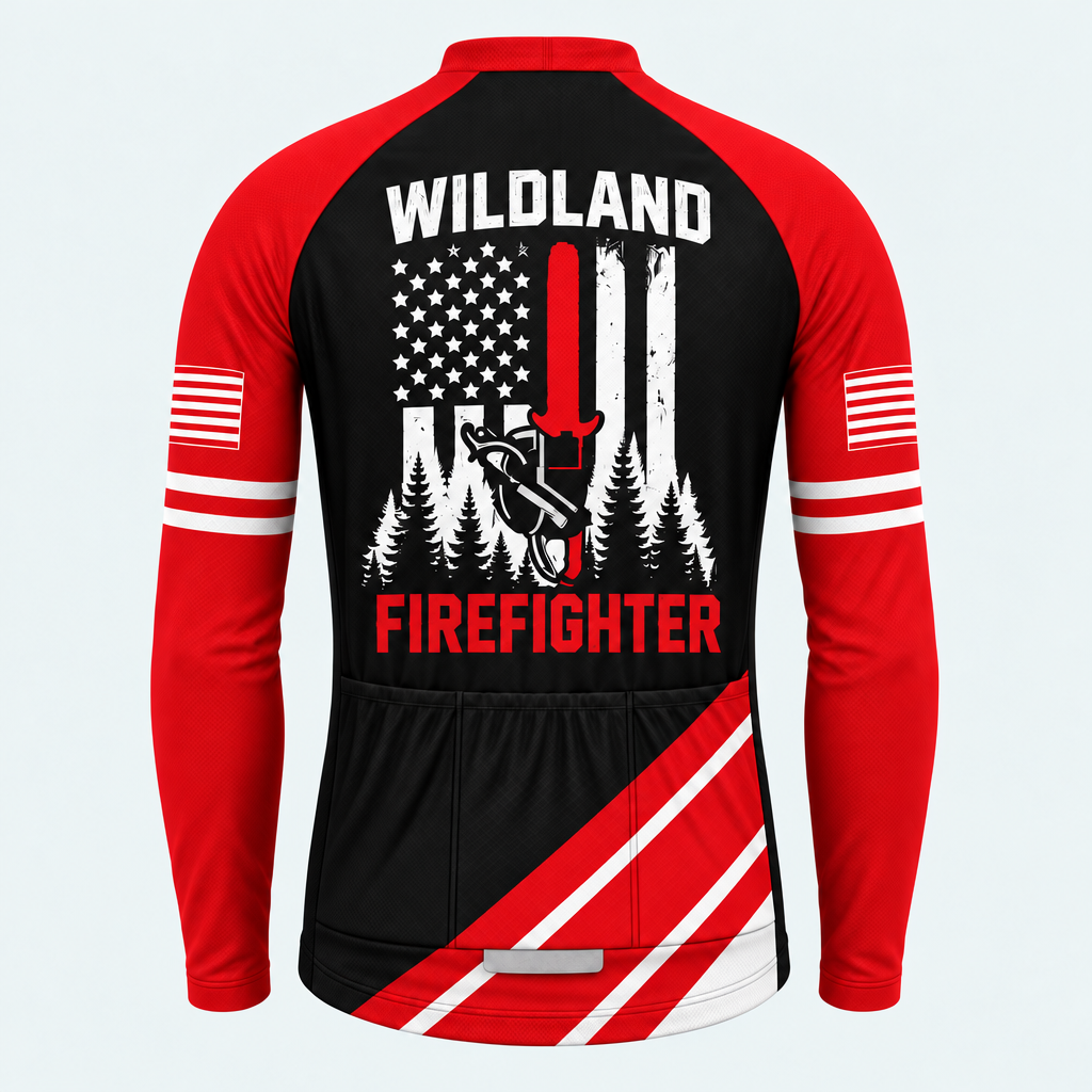 Men's Personalized Long Sleeve Cycling Jersey – Wildland Firefighter Chainsaw - Back