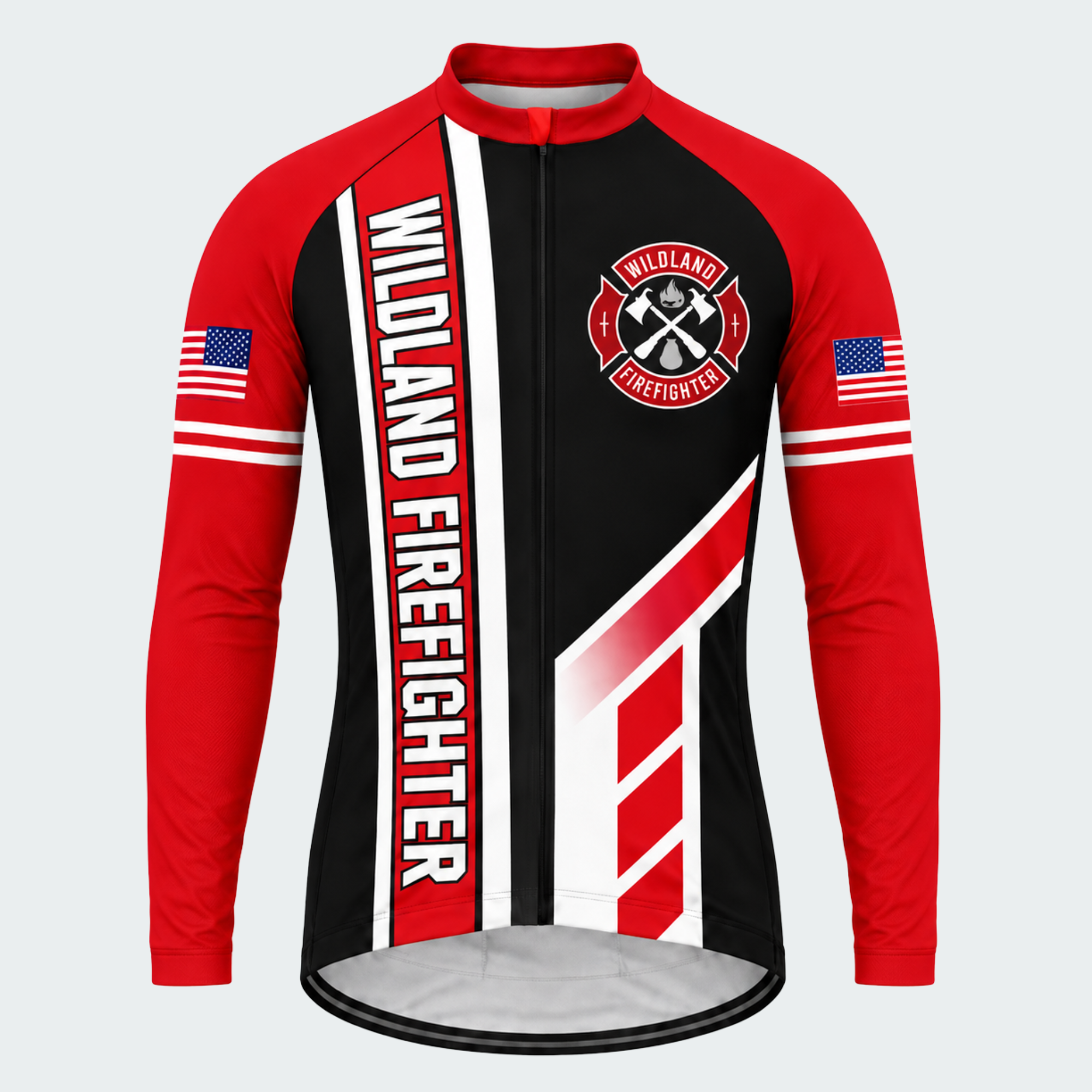 Men's Personalized Long Sleeve Cycling Jersey – Wildland Firefighter Chainsaw - Front