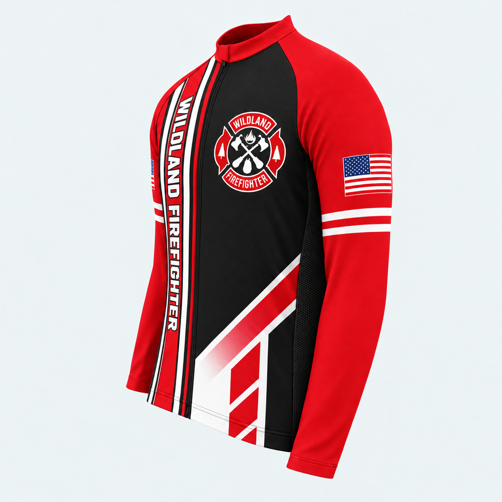 Men's Personalized Long Sleeve Cycling Jersey – Wildland Firefighter Chainsaw - Side
