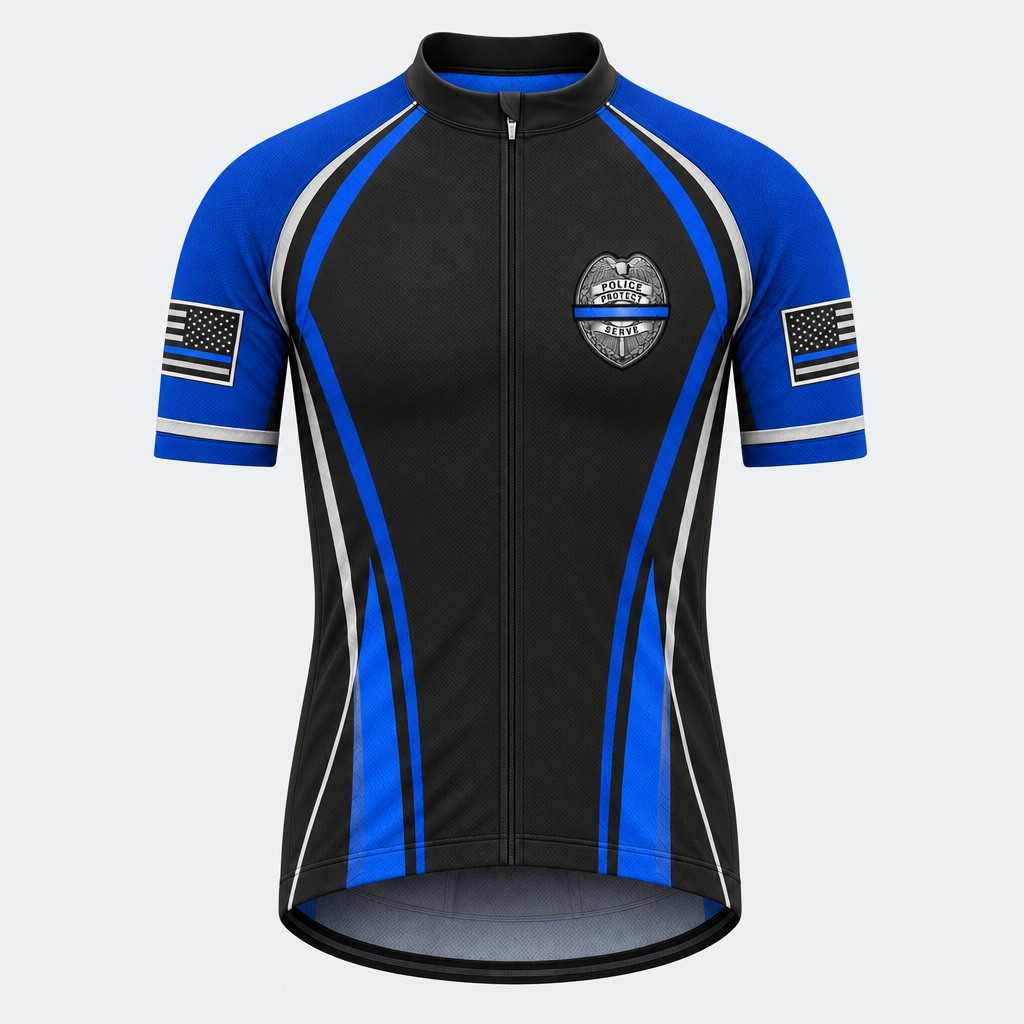 Men's Personalized Short Sleeve Cycling Jersey – Police Officers Protect With Honor - Front