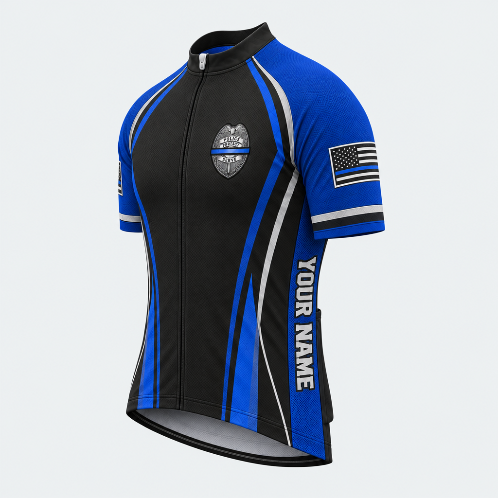 Men's Personalized Short Sleeve Cycling Jersey – Police Officers Protect With Honor - Front 45°