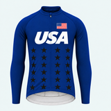 Men's Personalized Long Sleeve Cycling Jersey – US Patriotic USA Black Stars - Front