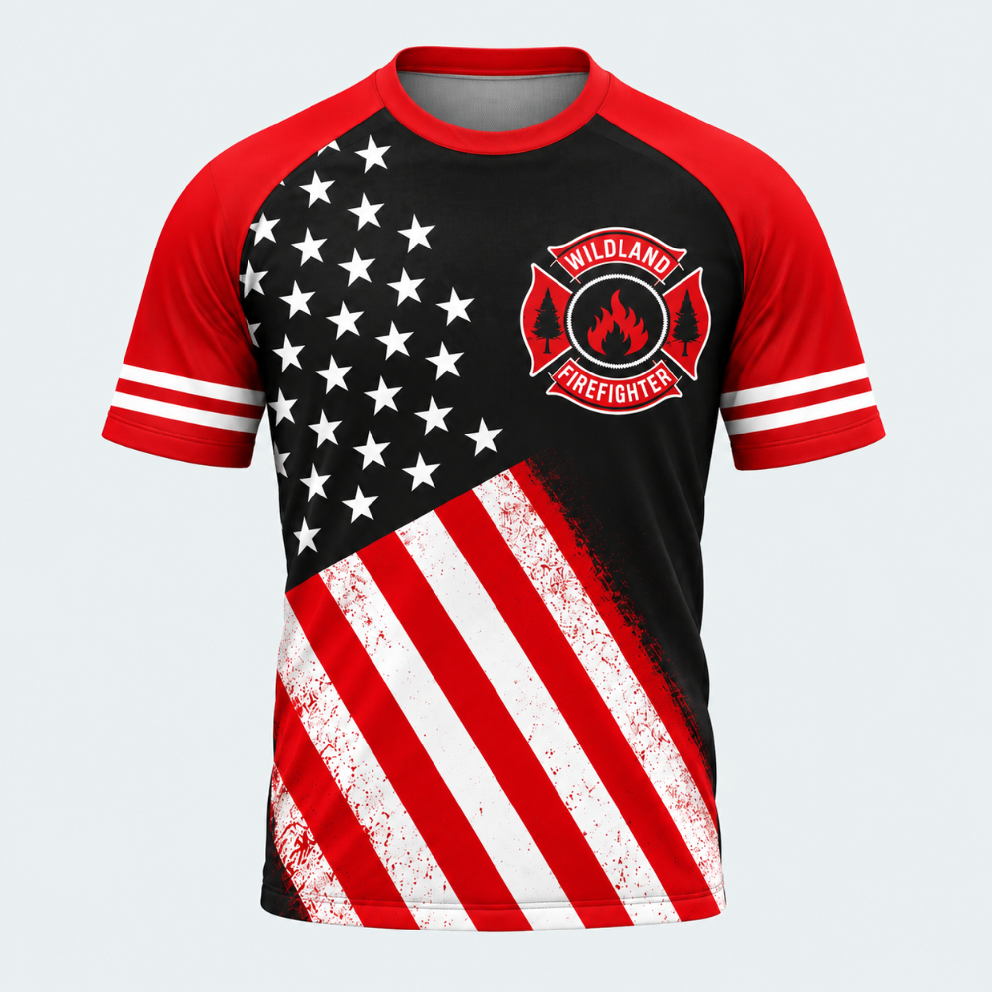 Men's Wildland Firefighter Chainsaw Flag Short-sleeve Cycling T-shirt - Front
