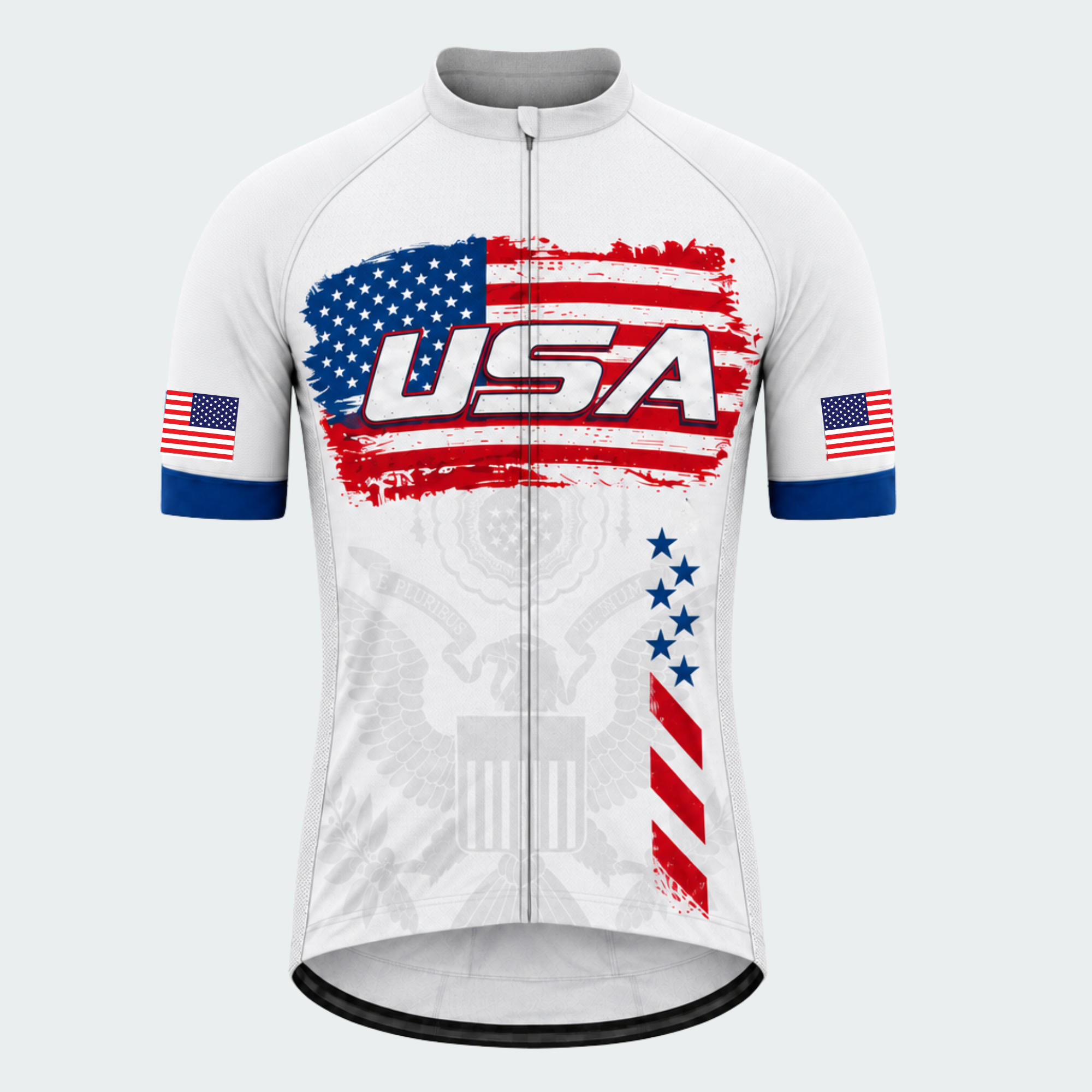Men's Personalized Short Sleeve Cycling Jersey – US Patriotic Brush Flag - Front