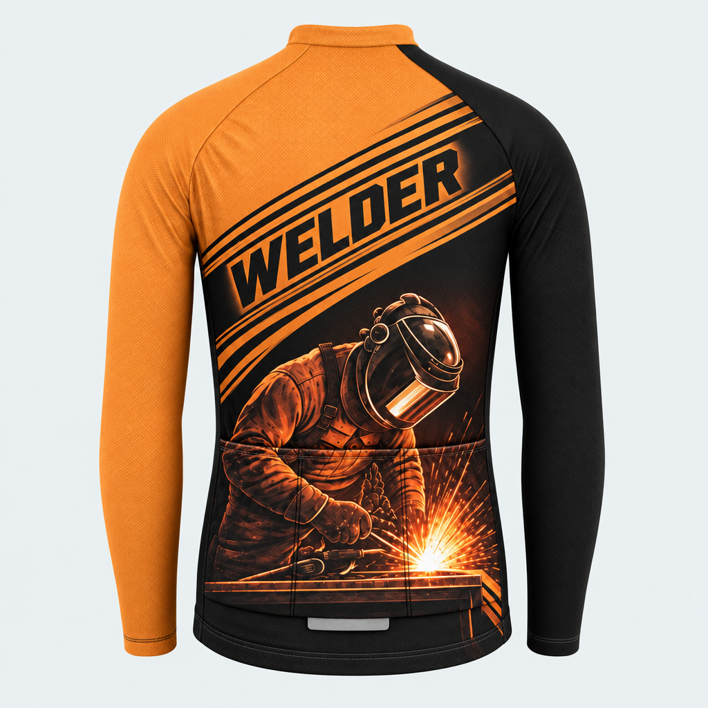 Men's Personalized Long Sleeve Cycling Jersey – Welder at Work - Back