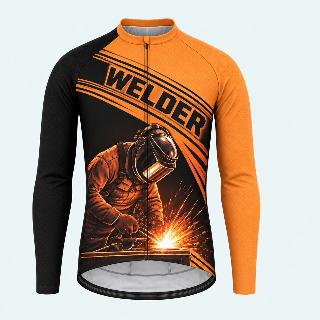 Men's Personalized Long Sleeve Cycling Jersey – Welder at Work - Front