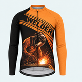 Men's Personalized Long Sleeve Cycling Jersey – Welder at Work - Front