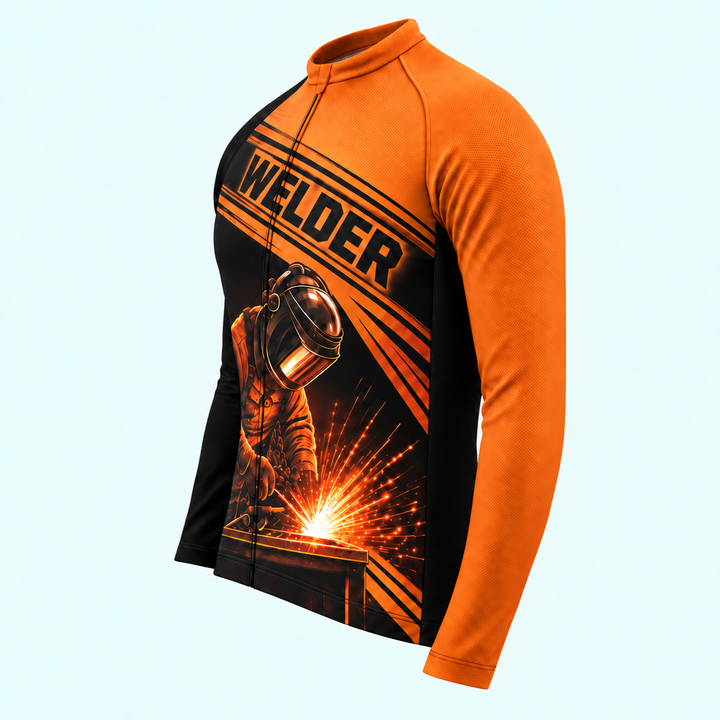 Men's Personalized Long Sleeve Cycling Jersey – Welder at Work - Side