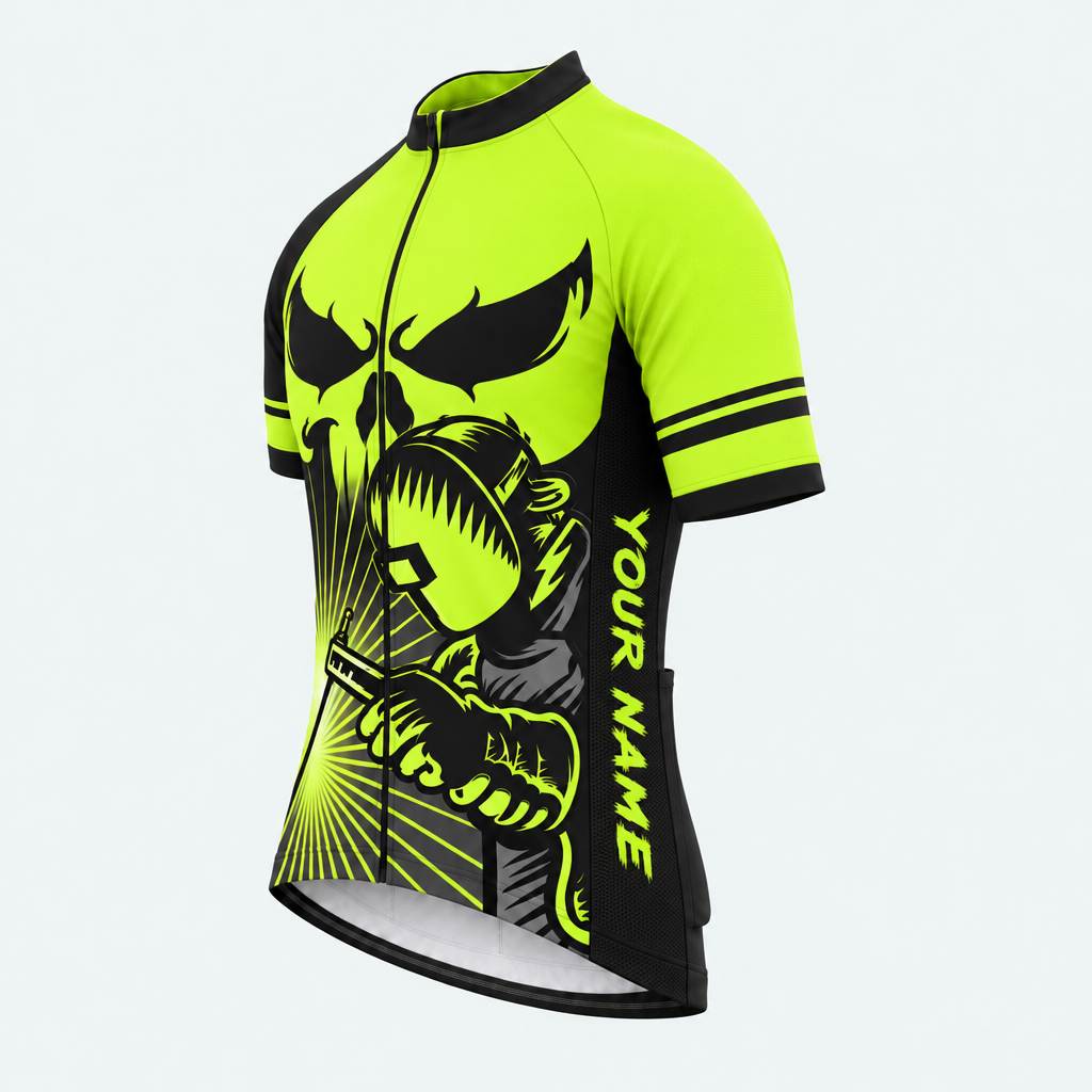 Men's Personalized Short Sleeve Cycling Jersey – Welder Sparks - Front 45°
