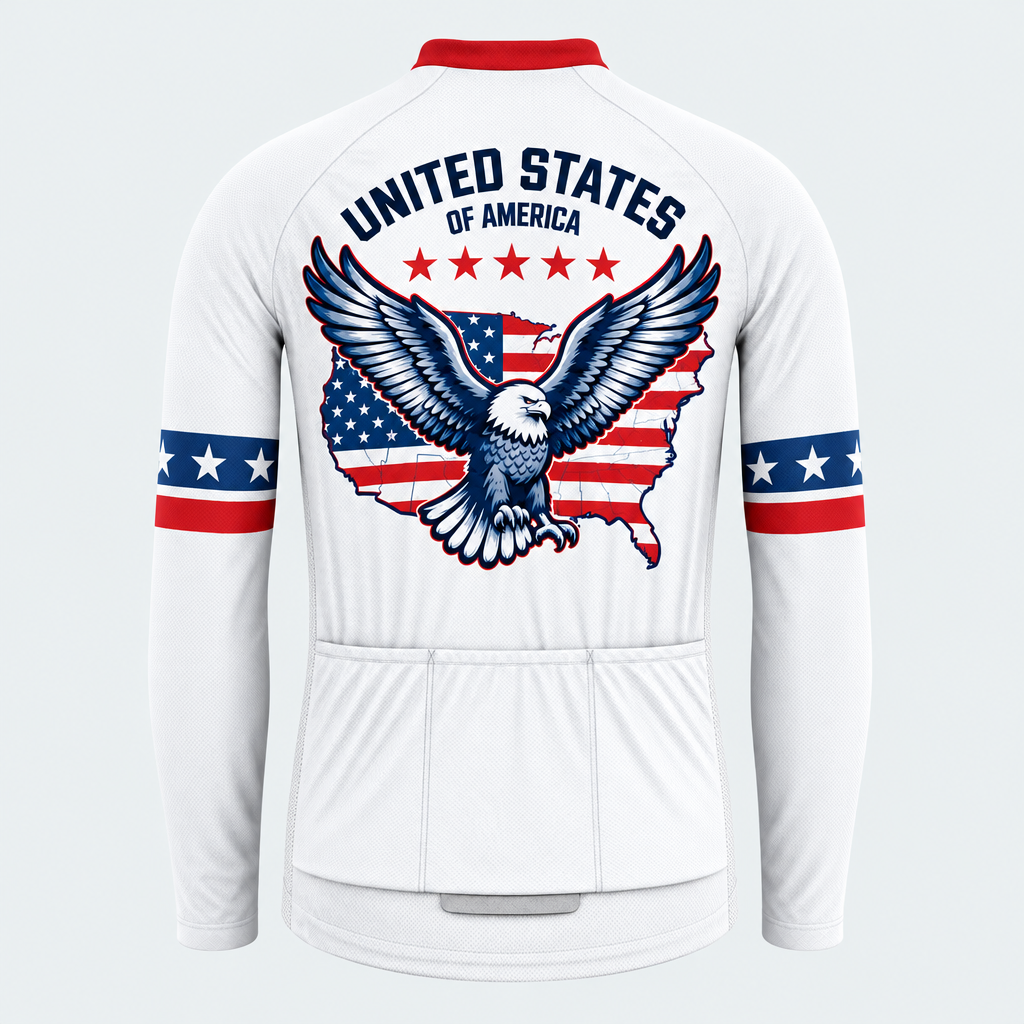 Men's Personalized Long Sleeve Cycling Jersey – US Patriotic Vintage Eagle - Back