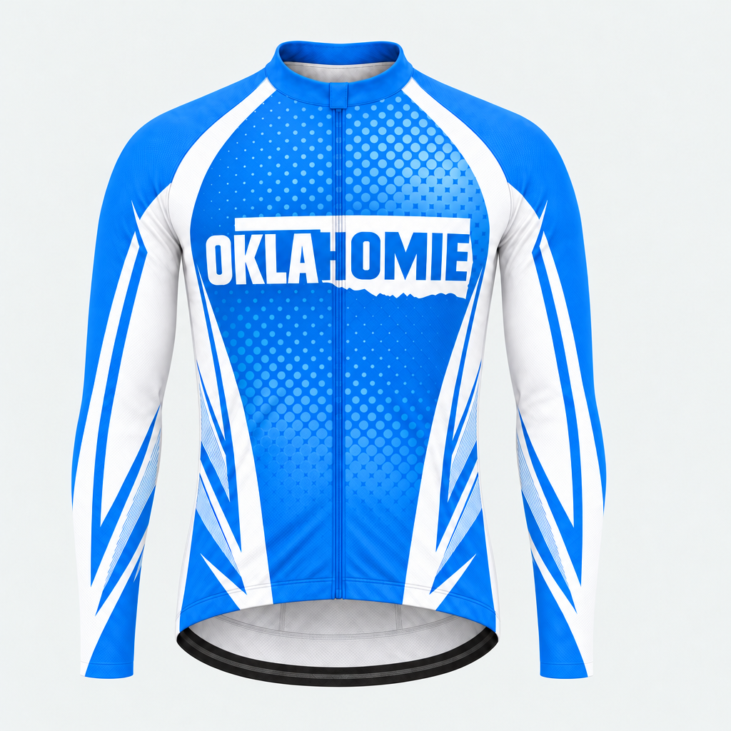 Men's Personalized Long Sleeve Cycling Jersey – Oklahoma OKLAHOMIE Badge - Front