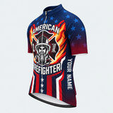 Men's Personalized Short Sleeve Cycling Jersey – US Firefighter Flame And Stars - Front 45°