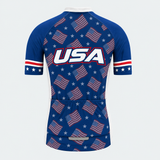 Men's Personalized Short Sleeve Cycling Jersey – US Patriotic Repeated Flags - Back