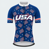 Men's Personalized Short Sleeve Cycling Jersey – US Patriotic Repeated Flags - Front