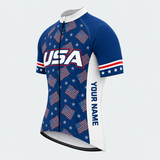 Men's Personalized Short Sleeve Cycling Jersey – US Patriotic Repeated Flags - Front 45°