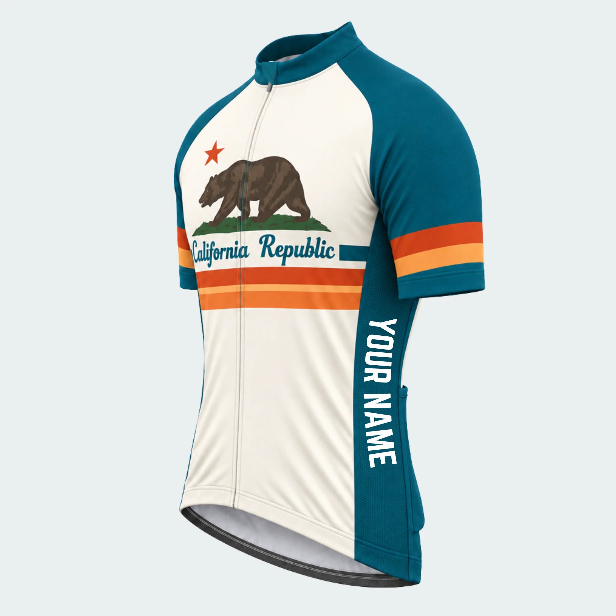 Men's Personalized Short Sleeve Cycling Jersey – California Republic Stripes - Front 45°