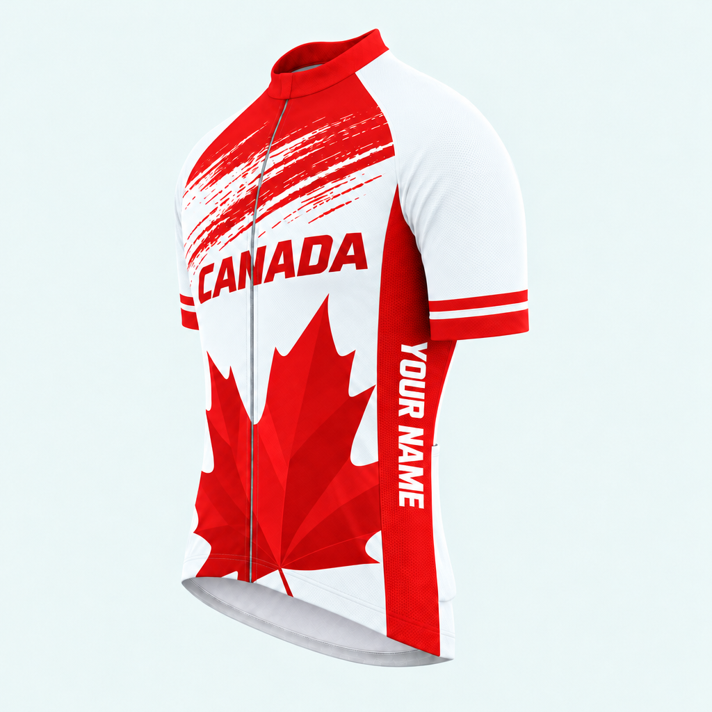 Men's Personalized Short Sleeve Cycling Jersey – Canada Maple Leaf - Front 45°
