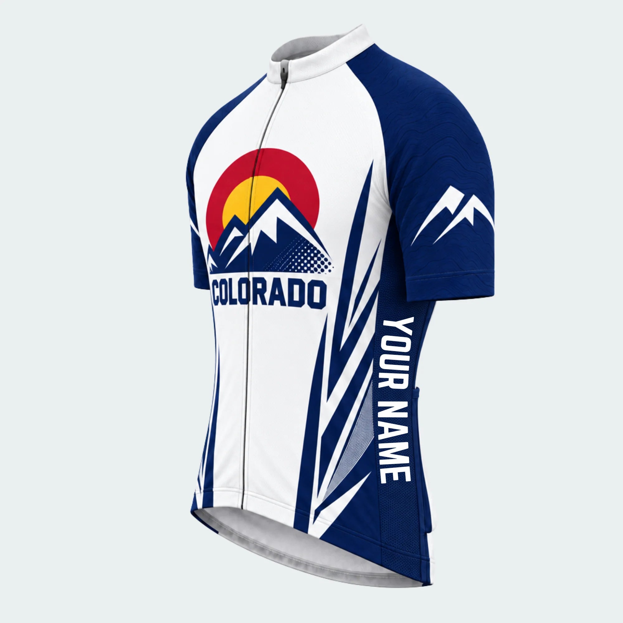 Men's Personalized Short Sleeve Cycling Jersey – Colorado Peaks Emblem - Front 45°