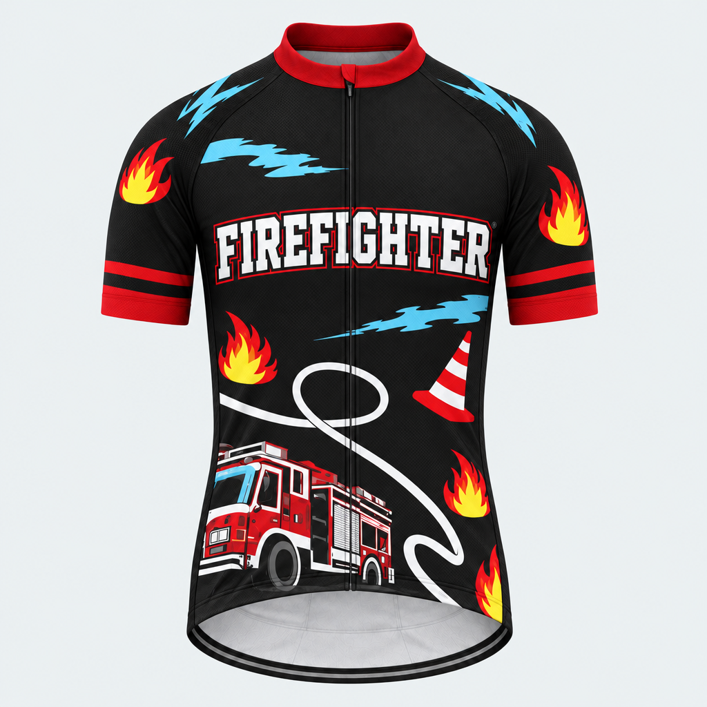 Men's Personalized Short Sleeve Cycling Jersey – US Firefighter Pride - Front