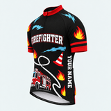 Men's Personalized Short Sleeve Cycling Jersey – US Firefighter Pride - Front 45°