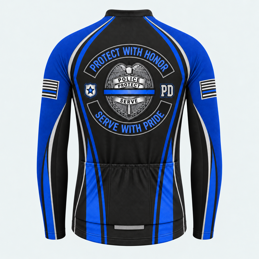 Men's Personalized Long Sleeve Cycling Jersey – Police Officers Protect With Honor - Back