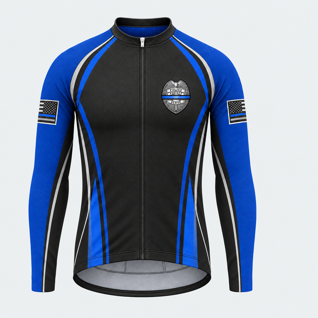 Men's Personalized Long Sleeve Cycling Jersey – Police Officers Protect With Honor - Front