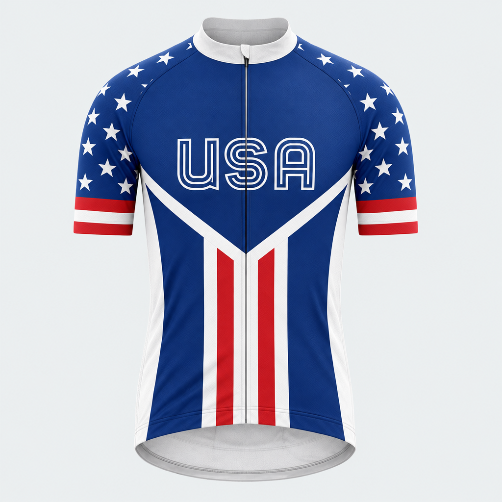 Men's Personalized Short Sleeve Cycling Jersey – US Patriotic Retro USA Cycling Jersey - Front