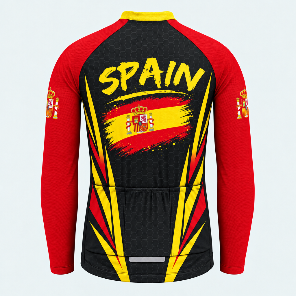 Men's Personalized Long Sleeve Cycling Jersey – Spain Brush Flag - Back