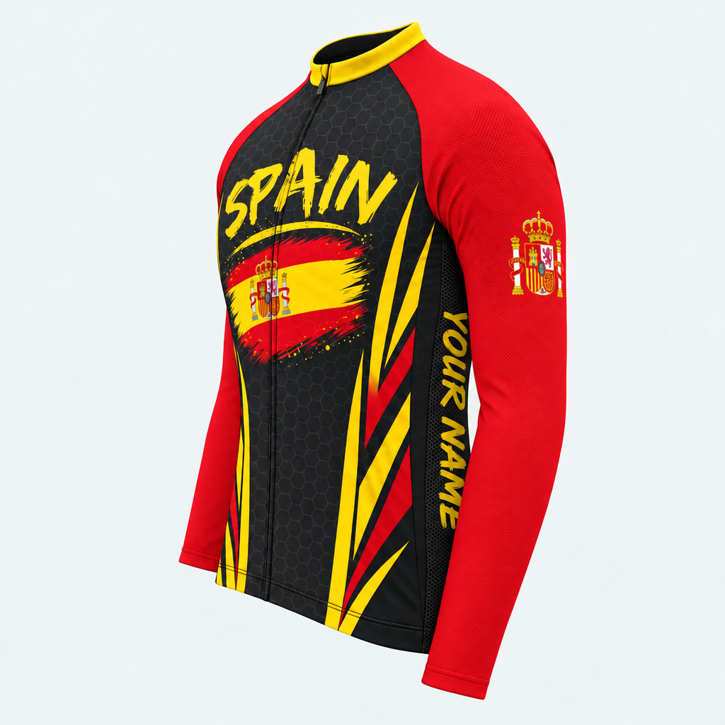Men's Personalized Long Sleeve Cycling Jersey – Spain Brush Flag - Side