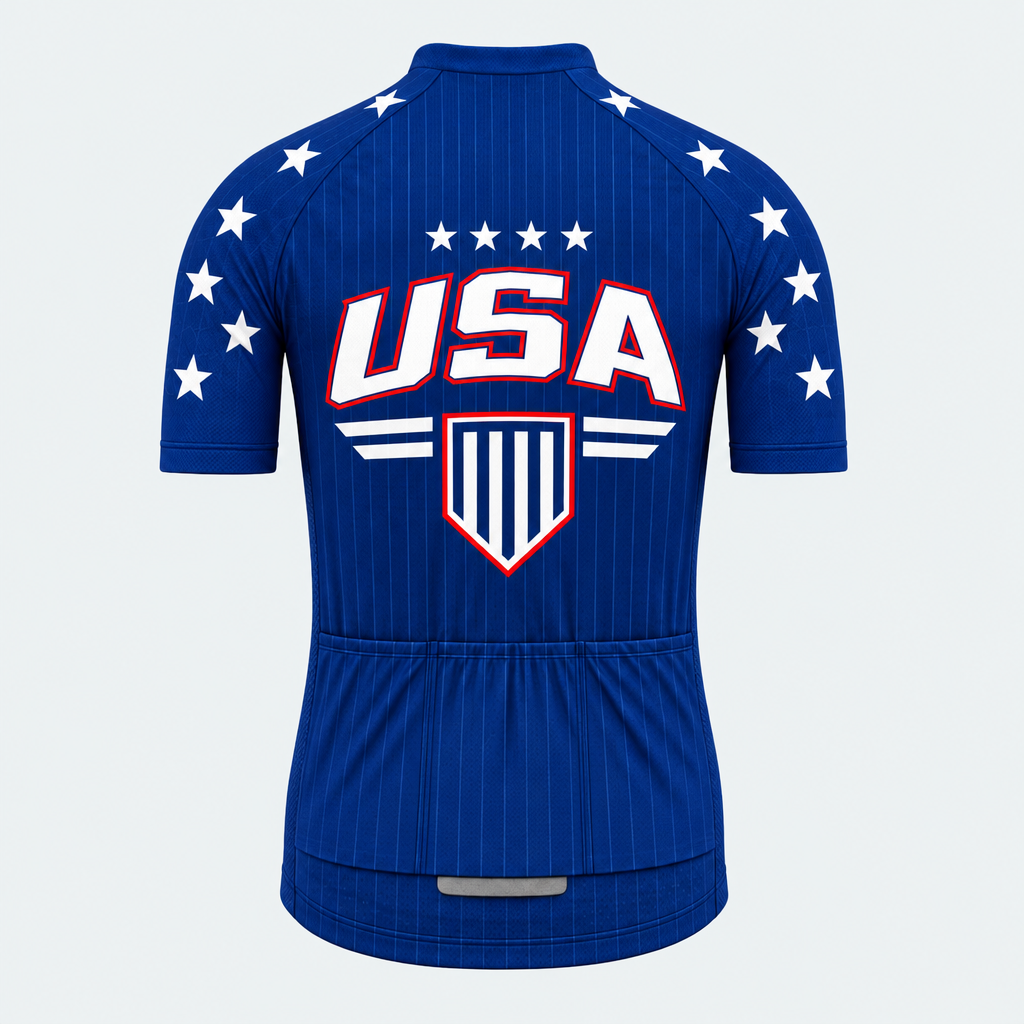 Men's Personalized Short Sleeve Cycling Jersey – US Patriotic Stars & Shield - Back