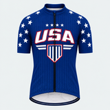 Men's Personalized Short Sleeve Cycling Jersey – US Patriotic Stars & Shield - Front