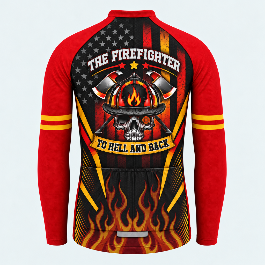 Men's Personalized Long Sleeve Cycling Jersey – US Firefighter To Hell and Back - Back